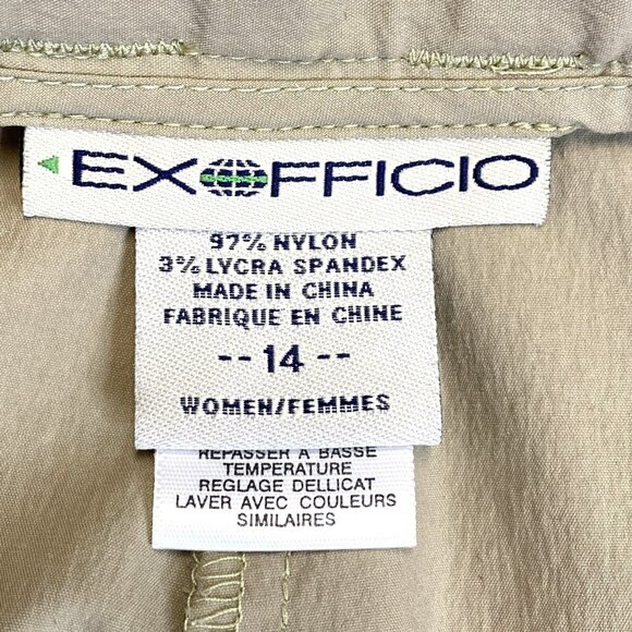 Exofficio Shorts Womens Size 14 Khaki Outdoor Hiking Performance Stretch Cargo - Picture 4 of 5